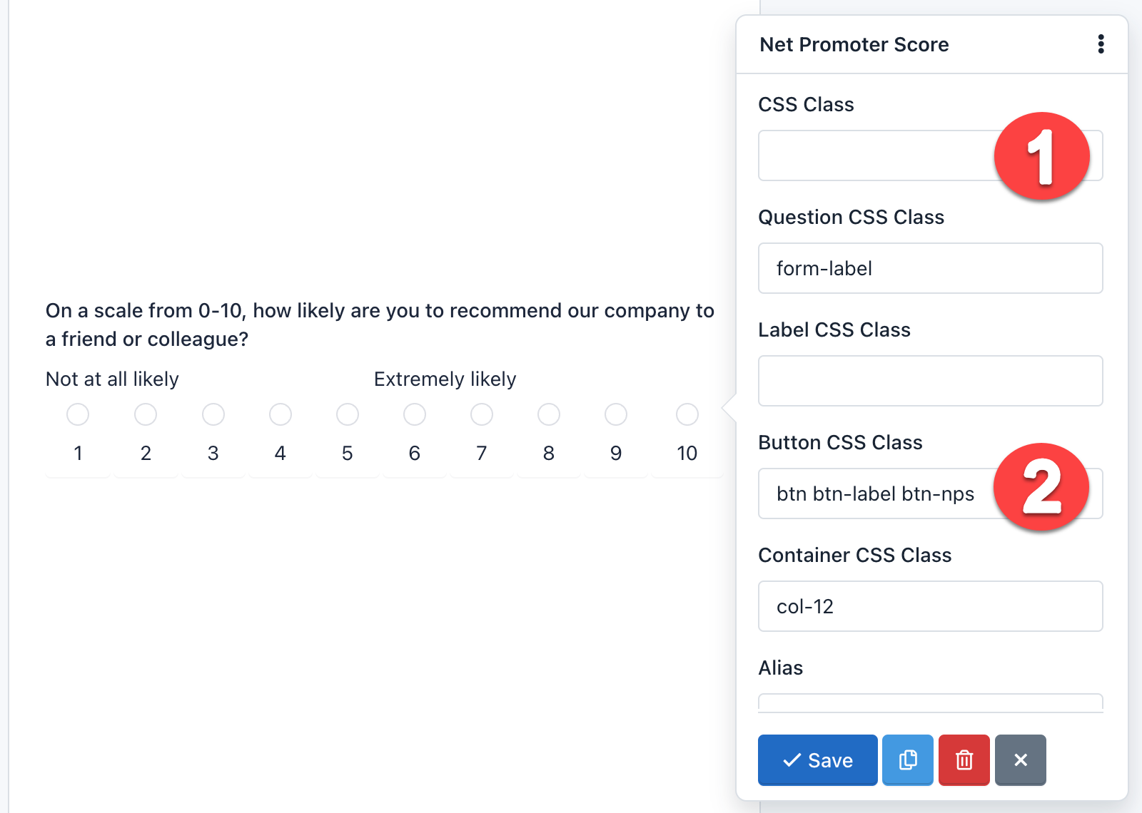 Easy Forms - Form Builder - Net Promoter Score (NPS) with Radio Buttons