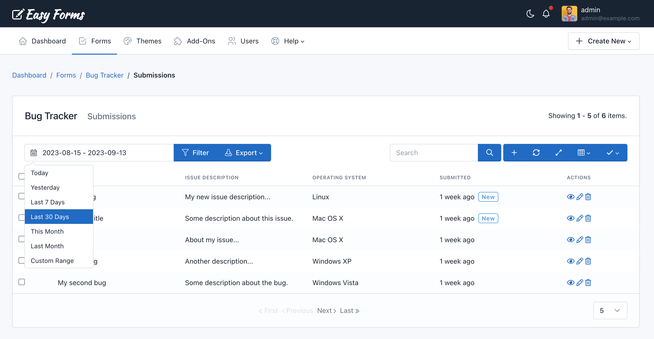 Submission Management - Filtering Submissions