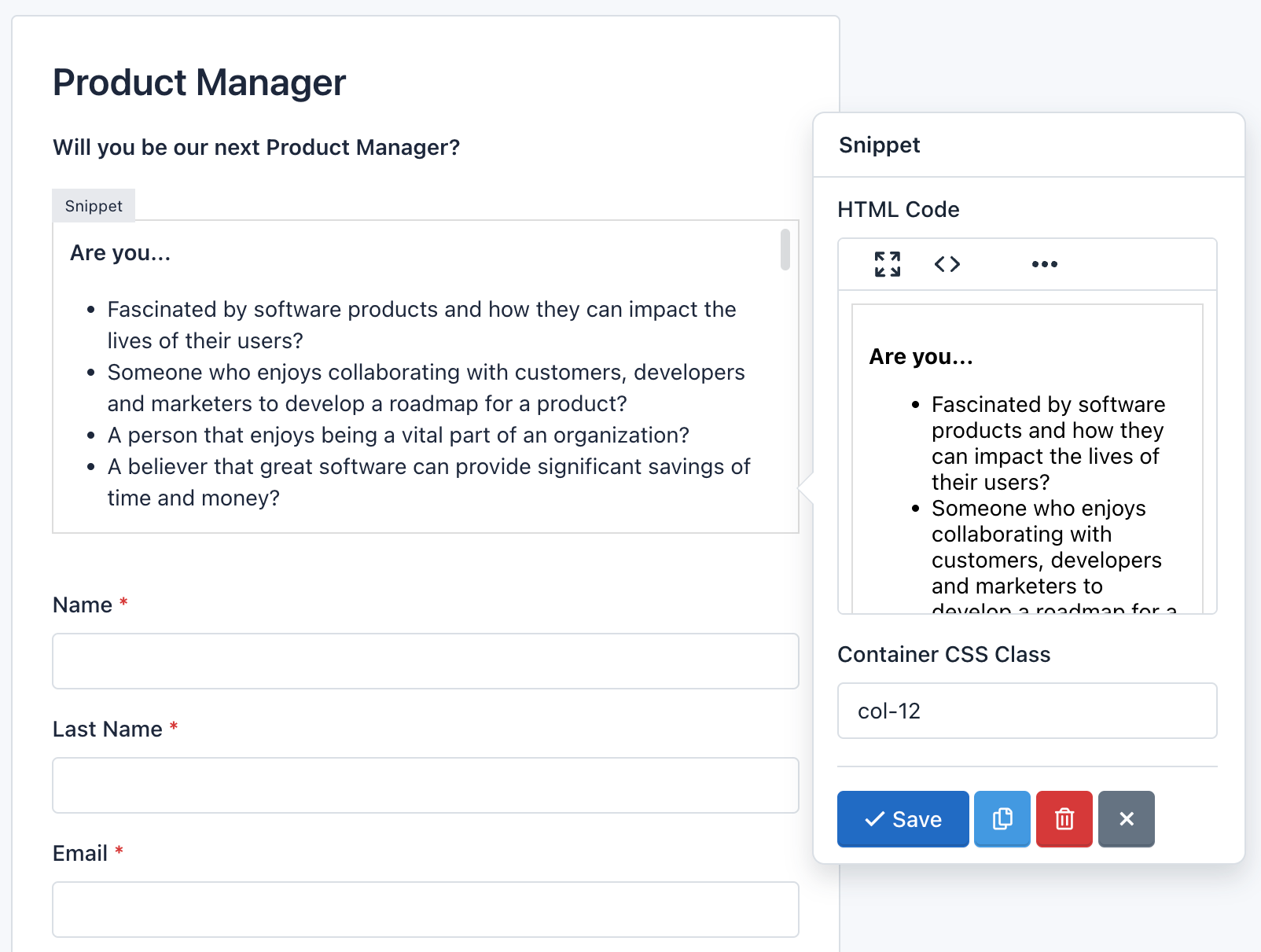 Easy Forms - Form Builder - Snippet